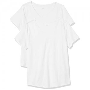  Essentials Women's 2-Pack Classic-Fit 100% Cotton Short-Sleeve V-Neck T-Shirt