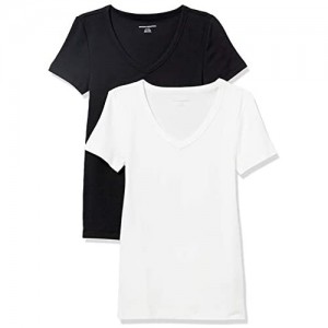 Essentials Women's 2-Pack Slim-Fit Short-Sleeve V-Neck T-Shirt