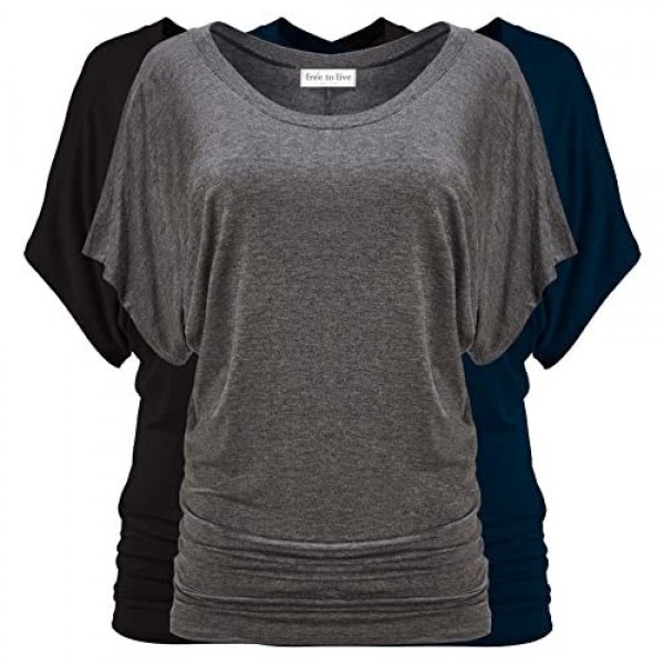 Free to Live 3 Pack Women's Dolman Tops with Short Sleeves