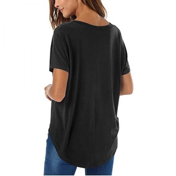 Herou Summer Casual Short Sleeve High Low Loose Crewneck T Shirt Basic Tees Tops for Women