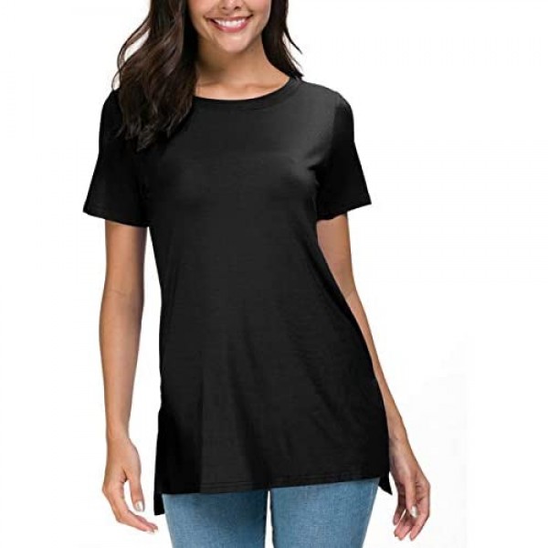 Herou Women Summer Casual Short Sleeve Tops T-Shirts Tees with Side Split