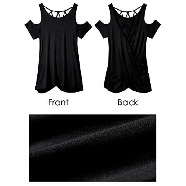 Jeanewpole1 Womens Sexy Cold Shoulder T Shirts Criss Cross Twist Open Back Short Sleeve Blouses Tops