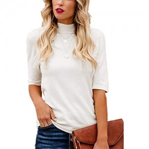 LIYOHON Women's Casual Plain T-Shirt Mock/Turtle Neck Half Sleeve Solid Blouses Slim Fitted Cute Tee Tops