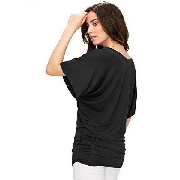 Lock and Love Women's Solid Short Sleeve Boat Crew Neck V Neck Dolman Top XS - 5XL Plus Size