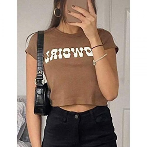 MISSACTIVER Women’s Sexy Vintage Graphic and Letter Print Crop Top Casual Summer Slim Short Sleeve Crop T-Shirt