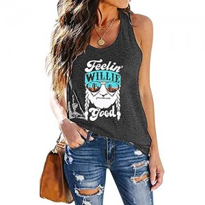 MOUSYA Women Tank Top  Feelin' Willie Good Letter Printed Graphic Vest Top Casual Tee  Gray