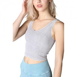 NIKIBIKI Women Seamless Vintage V-Neck Ribbed Crop Top Made in U.S.A One Size