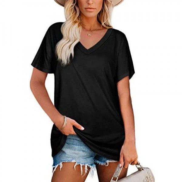 NSQTBA V Neck T Shirts for Women Loose Fit Soft Tops Basic Tees Casual
