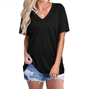 NSQTBA V Neck T Shirts for Women Loose Fit Soft Tops Basic Tees Casual