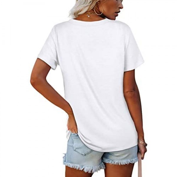 NSQTBA Womens T Shirts V Neck Short Sleeve Summer Tops Loose Fit