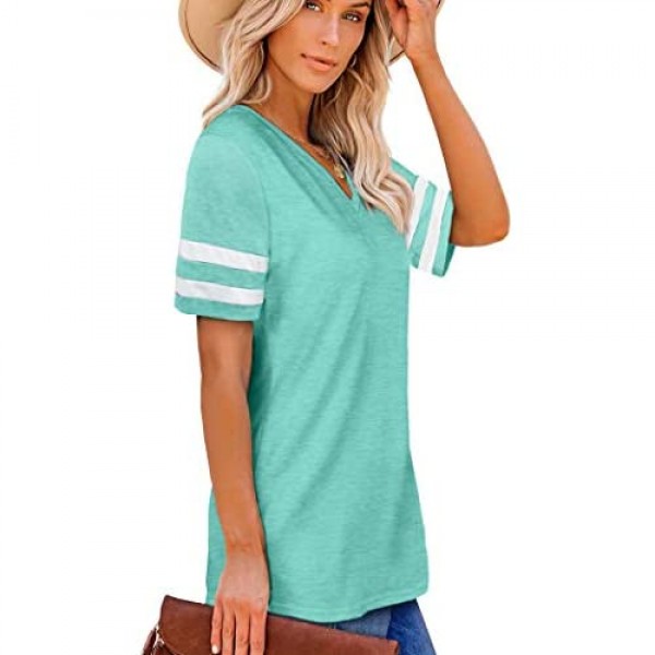 NSQTBA Womens T Shirts V Neck Striped Short Sleeve Tops Summer