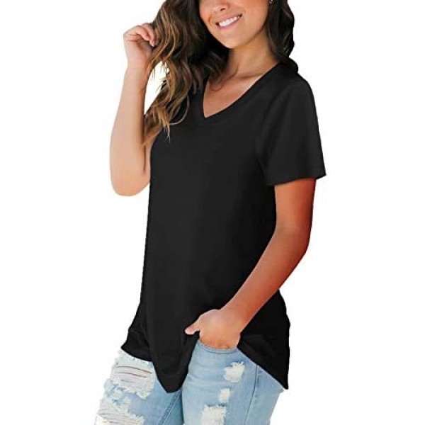 SAMPEEL Women's Basic V Neck Short Sleeve T Shirts Summer Casual Tops