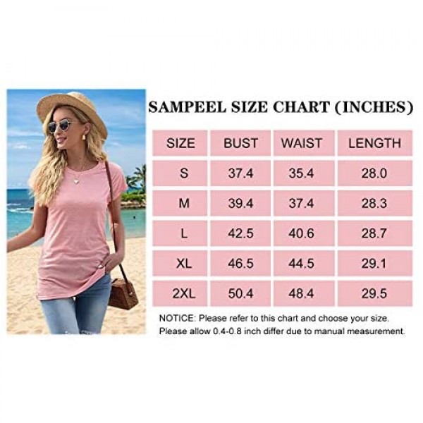 SAMPEEL Women's Short Sleeve Crew Neck Basic T Shirts Side Slit Tops