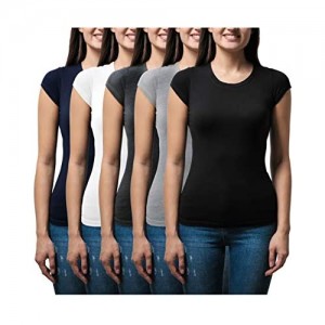 Sexy Basics Women's 5 Pack & 10 Pack Casual & Active Basic Cotton Stretch Color T Shirts