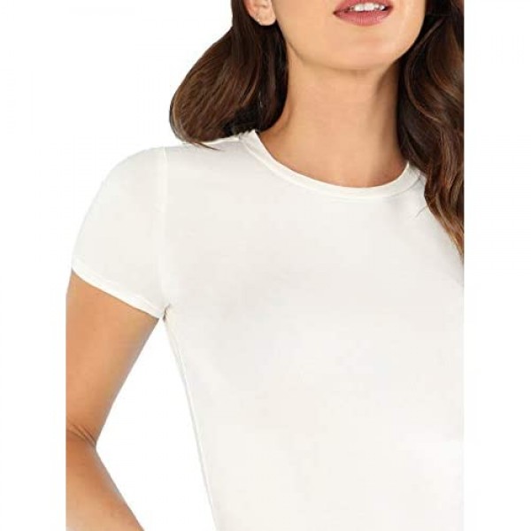 SheIn Women's Solid Basic Tee Round Neck Short Sleeve Slim Fit T-Shirt Tops
