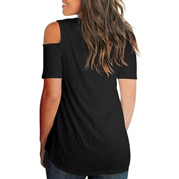 SLIMMING GRIL Women's Casual T Shirt V Neck Cold Shoulder Tops Short Sleeve Tshirt …