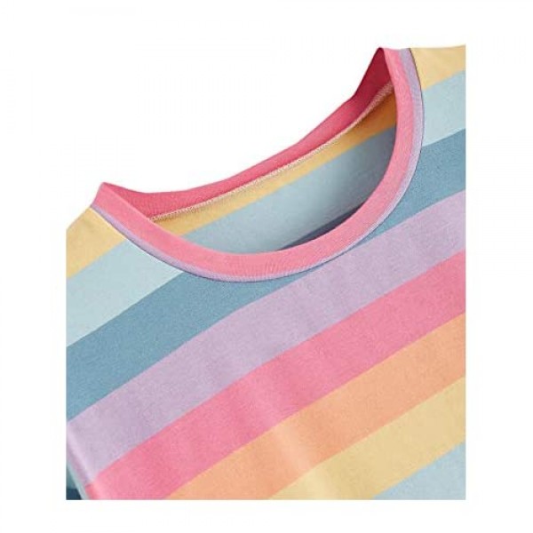 SweatyRocks Women's Casual Loose Short Sleeve Round Neck Striped Tee Shirt Top