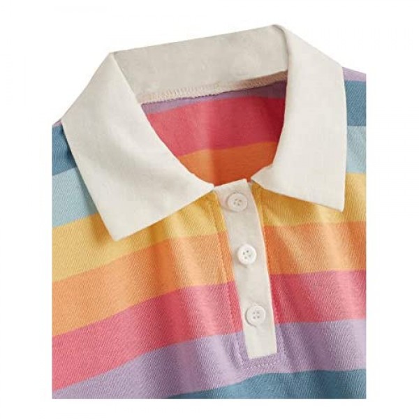 SweatyRocks Women's Collar Half Button Short Sleeve Striped Crop Top T-Shirts