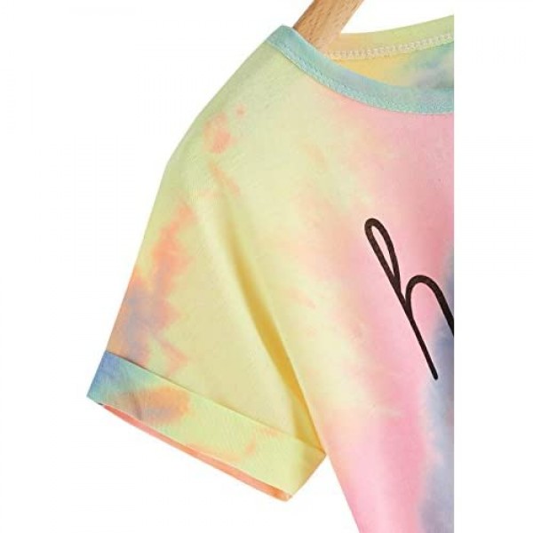 SweatyRocks Women's Short Sleeve Tie Dye Letter Print Crop Top T Shirt