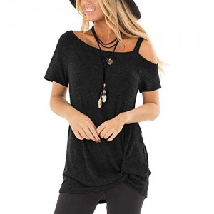 TEMOFON Women's Shirts Cold Shoulder Tops Summer Short Sleeve Casual Twist Knot Blouse T-Shirt S-2XL