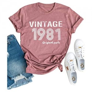 Vintage 1981 T Shirt Women Original Parts Letter Tees 40th Birthday Shirts for Gift Cute Birthday Party Shirt Tops