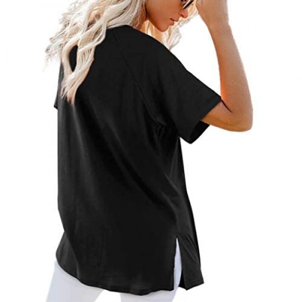 Womens Tshirts V Neck Loose Fitting Summer Tops with Pocket
