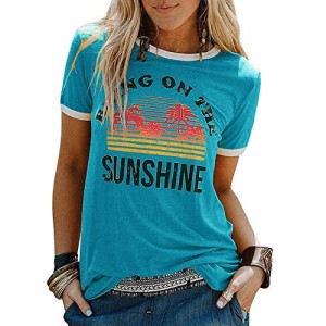YEXIPO Womens Bring On The Sunshine T-Shirt Graphic Tees Letter Printed Loose Casual Summer Funny Tops