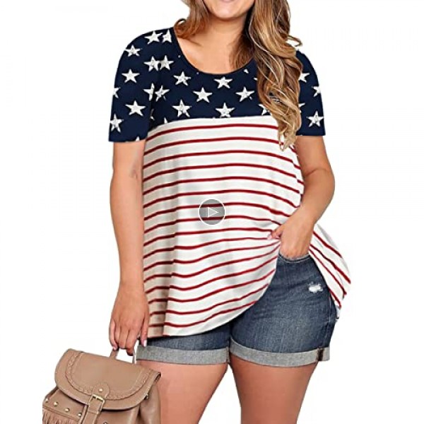 Yskkt Womens 4th of July Plus Size American Flag Tank Tops Sleeveless Short Sleeve Casual Summer Patriotic Tee Shirts