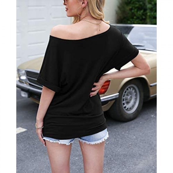 Aifer Women's Off The Shoulder Top Long/Short Sleeve Casual Oversized Shirts Loose Tunic Tops