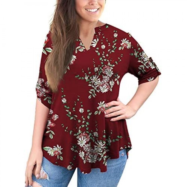 a.Jesdani Women’s Tops 3/4 Roll Sleeve Shirts V Neck Plus Size Blouses Tunic Top