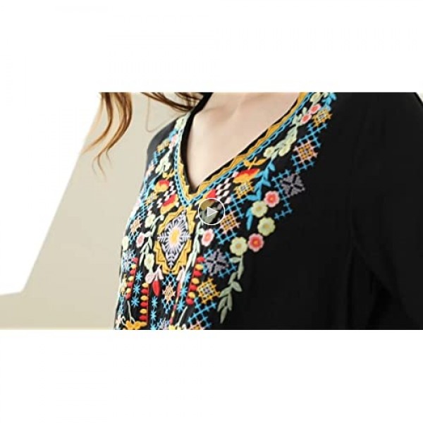 AK Women's Summer Boho Embroidery Mexican Bohemian Tops Shirt Tunic Blouses