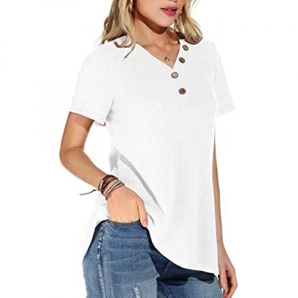 ANIXAY Womens Waffle Knit Tunic Tops Long/Short Sleeve Loose Fitting Daily Casual Button Up Basic Henley Tops