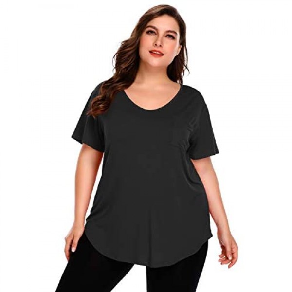BELAROI Women Plus Size V-Neck Tunic Top Loose T Shirt with Pocket
