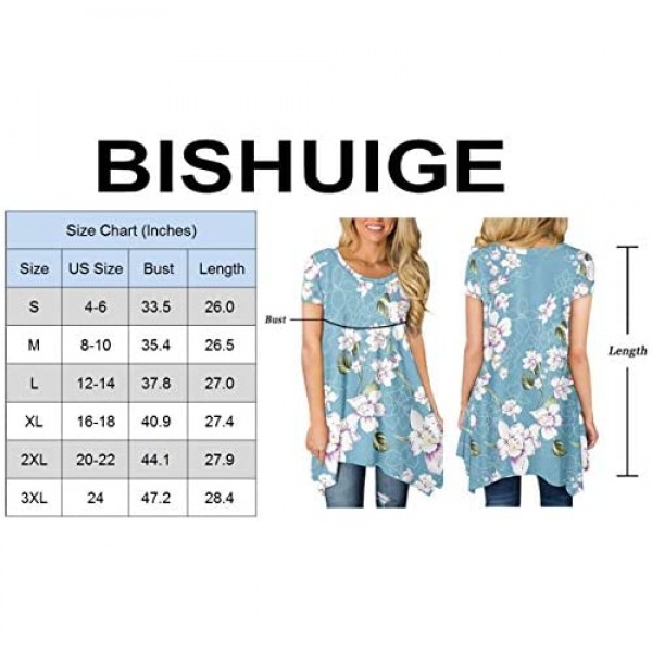 BISHUIGE Womens Summer Short Sleeve Irregular Hem Loose Tunic Tops Flowy Blouses Shirt