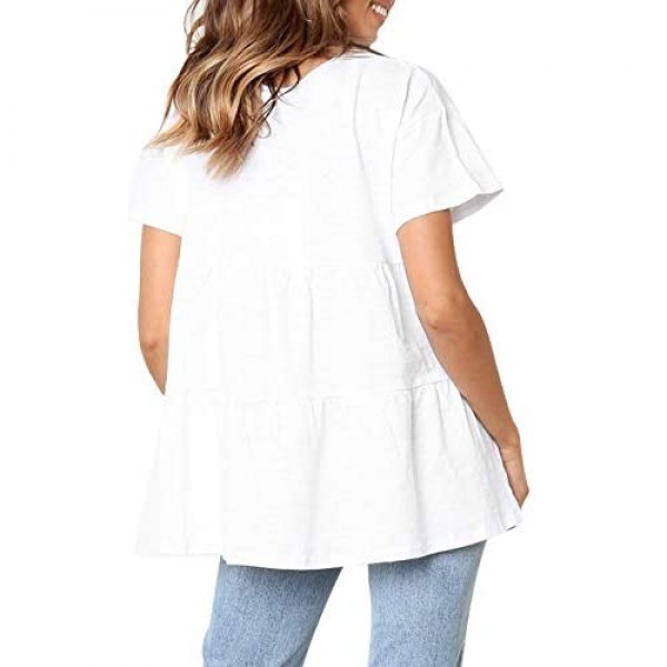 Defal Women's Summer Short Sleeve Loose T Shirt High Low Hem Babydoll Peplum Tops