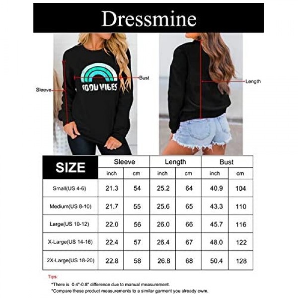 Dressmine Womens Casual Long Sleeve Graphic Tee Shirts Crew Neck Sweatshirts Pullover Tops for Women