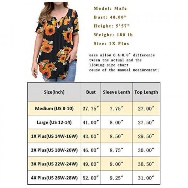 FOLUNSI Women's Plus Size Tunic Tops Casual Floral Blouses Long Sleeve V Neck Henley Shirts M-4XL