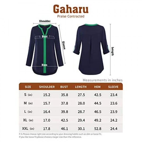 Gaharu Women's Casual 3/4 Sleeve Shirts Tops V Neck Chiffon Blouses