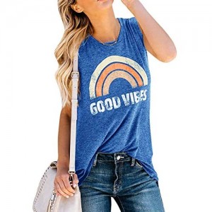 IRISGOD Women's Tank Tops Graphic Tees Good Vibes Loose Fit Sleeveless Crew Neck T Shirts Tops
