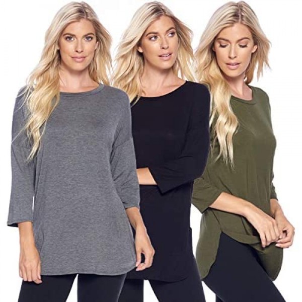 Isaac Liev Women's Tunic Top – 3 Pack Casual 3/4 Quarter Sleeve A-Line Loose Fit Flowy Swing Blouse T Shirts Made in USA