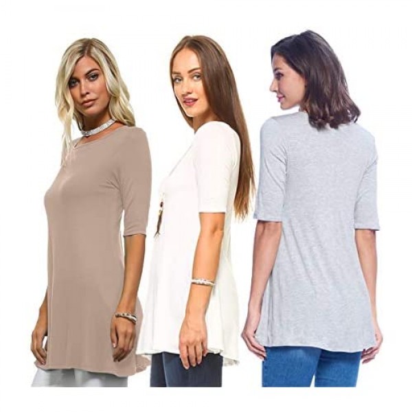 Isaac Liev Women's Tunic Top – 3 Pack Casual 3/4 Sleeve Scoop Neck Long Flowy Swing Basic Blouses T Shirts Made in USA