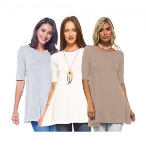 Isaac Liev Women's Tunic Top – 3 Pack Casual 3/4 Sleeve Scoop Neck Long Flowy Swing Basic Blouses T Shirts Made in USA