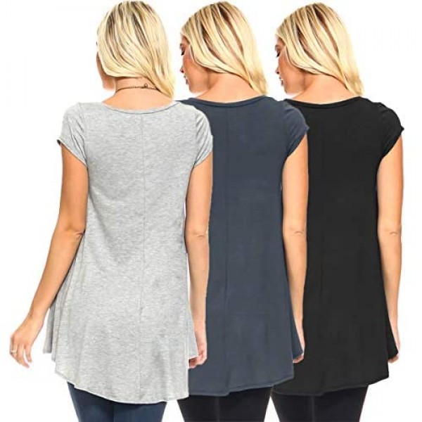 Isaac Liev Women's Tunic Top – 3 Pack Casual Short Sleeve Scoop Neck Soft Flowy Swing Summer Blouse T Shirts Made in USA