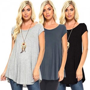 Isaac Liev Women's Tunic Top – 3 Pack Casual Short Sleeve Scoop Neck Soft Flowy Swing Summer Blouse T Shirts Made in USA
