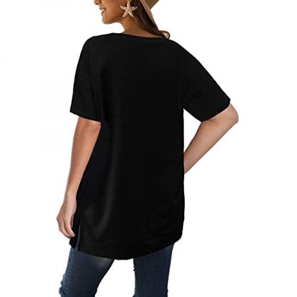 Jescakoo Long Sleeve Loose Pullover Tunic Tops Side Split Plain Shirts