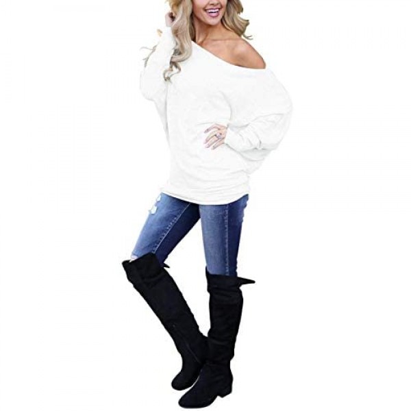 LACOZY Women's Off Shoulder Long Sleeve Oversized Pullover Sweater Knit Jumper Loose Tunic Tops