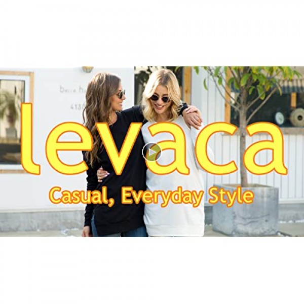 levaca Women's Fall Long Sleeve Side Split Loose Casual Pullover Tunic Tops