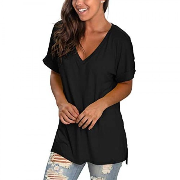 liher Women's Tshirts Casual V Neck Short Sleeve Loose Summer Tunic Tops