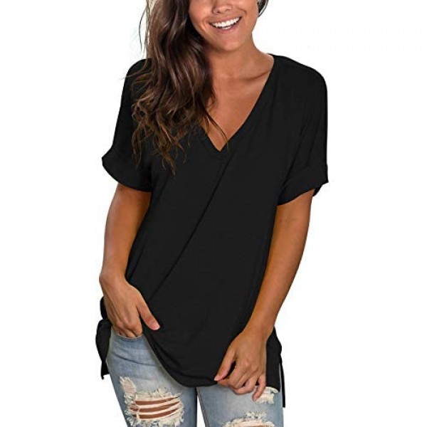 liher Women's Tshirts Casual V Neck Short Sleeve Loose Summer Tunic Tops