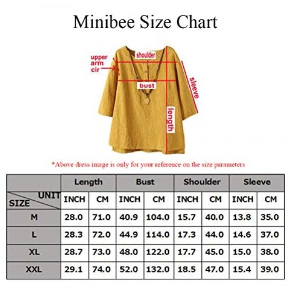 Minibee Women's 3/4 Sleeve Cotton Linen Jacquard Blouses Top T-shirt